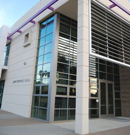 a building with a purple roof