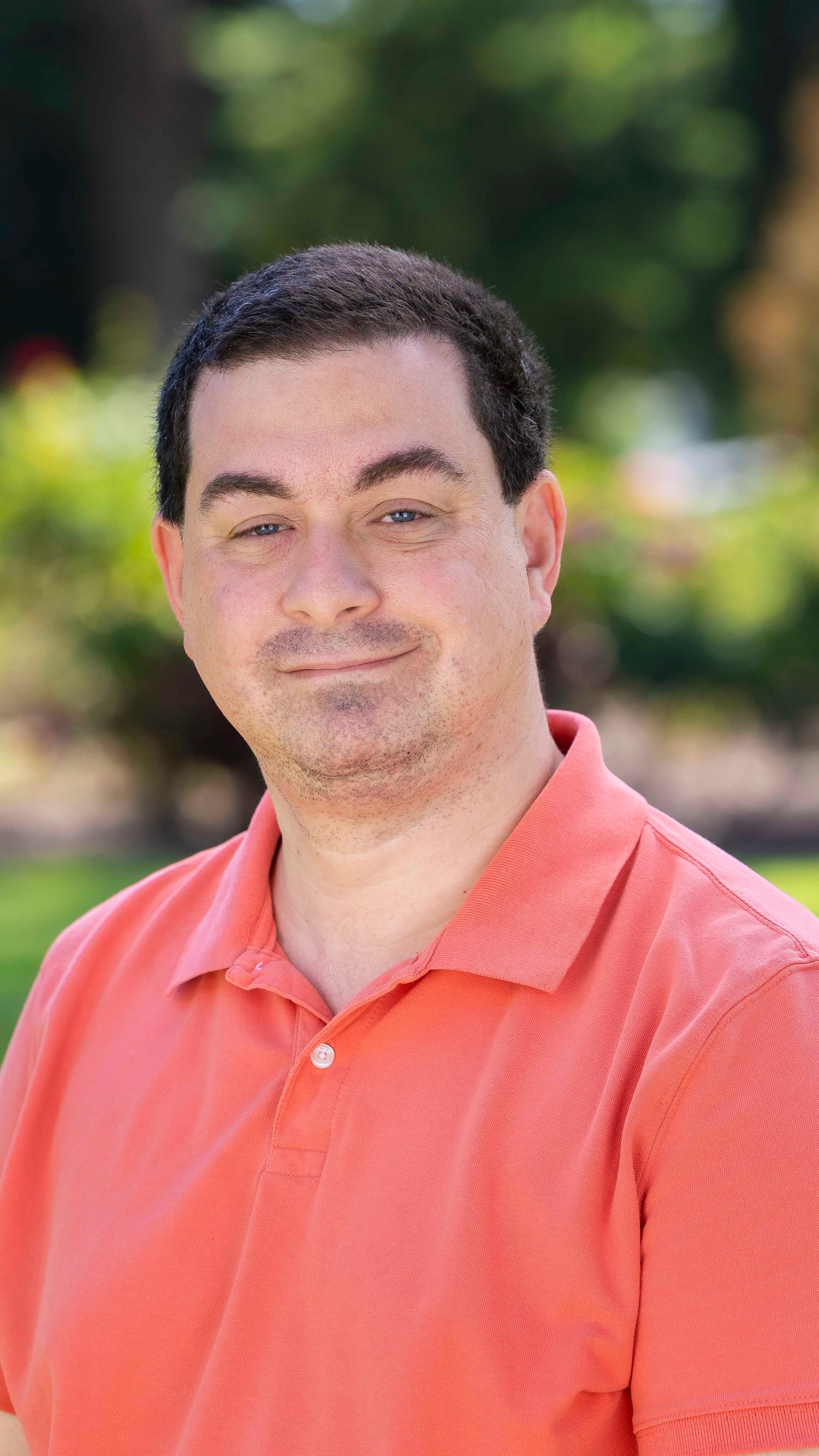 a man in a red shirt