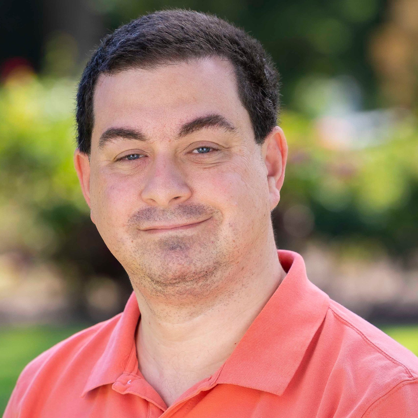 a man in a red shirt