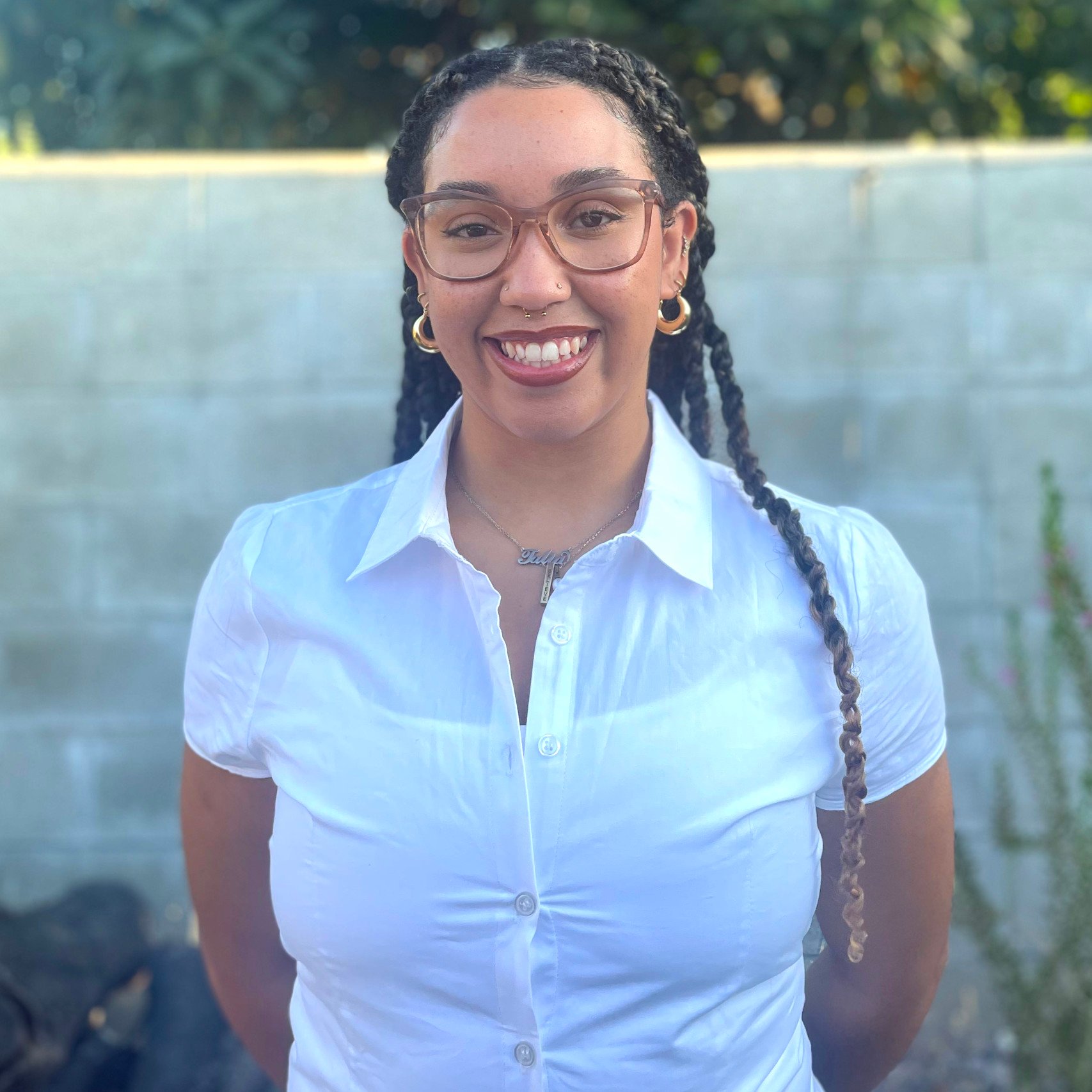 a woman smiling at camera