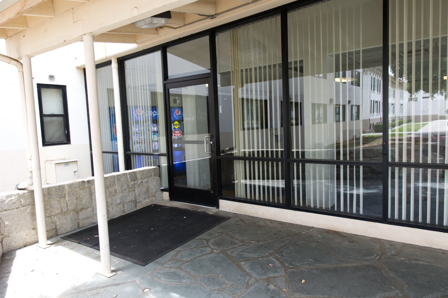 a glass door of a building