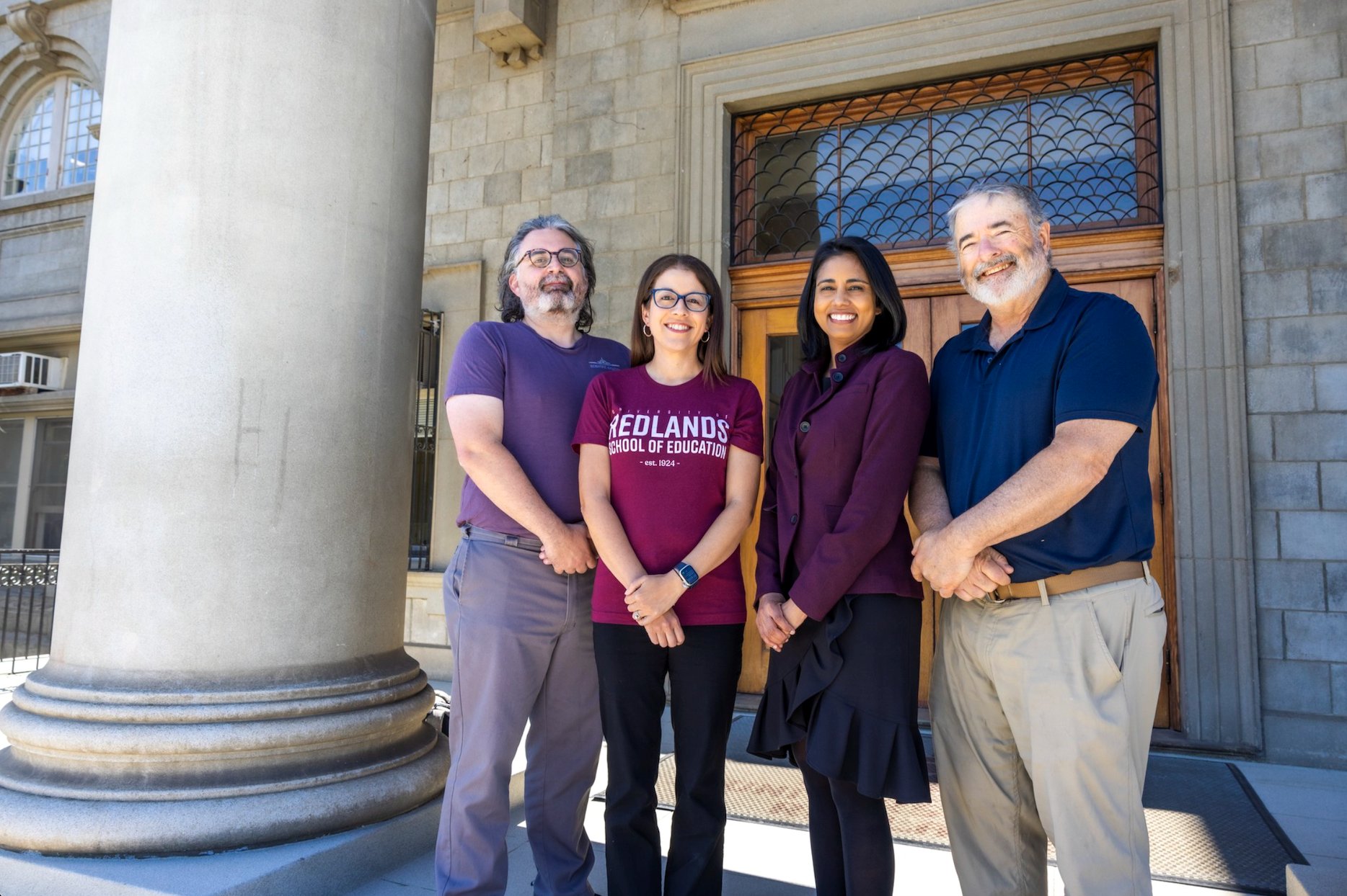 a group of people standing in front of a building