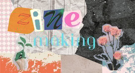 a collage of paper with text