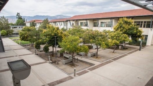 Drone shot of the Stauffer Center from above during the day.