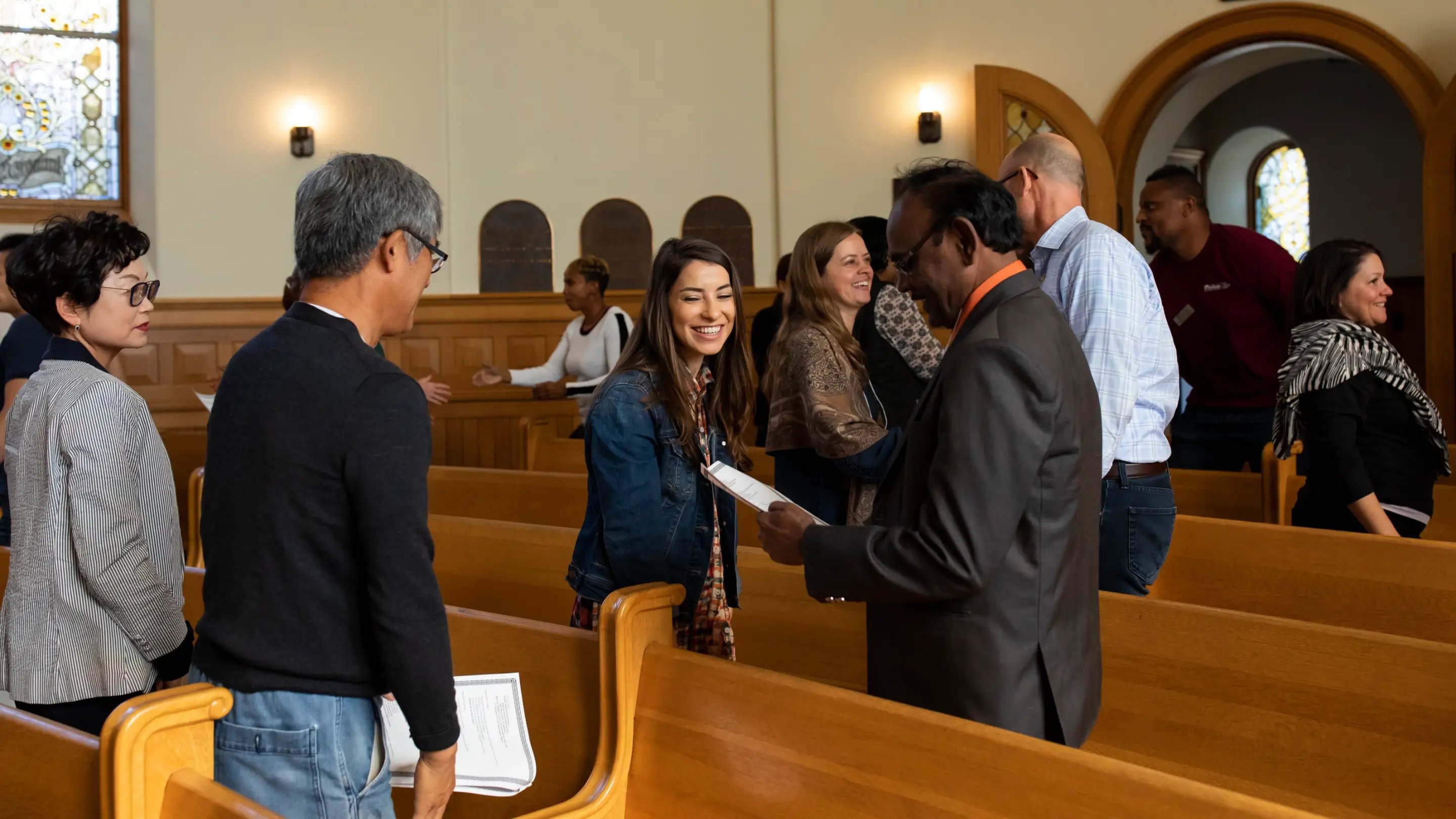 a group of people in a church