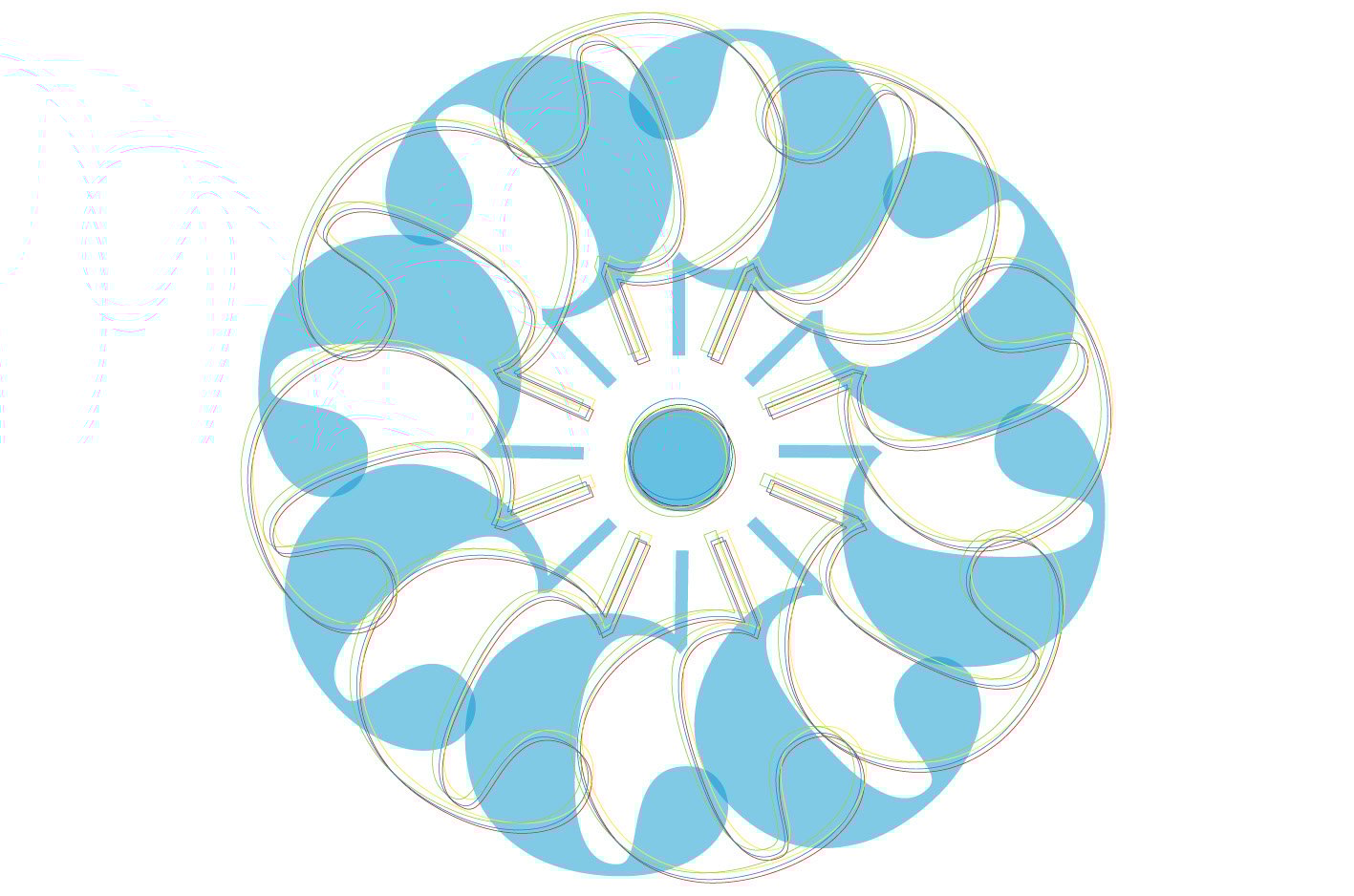 a blue and white circular design