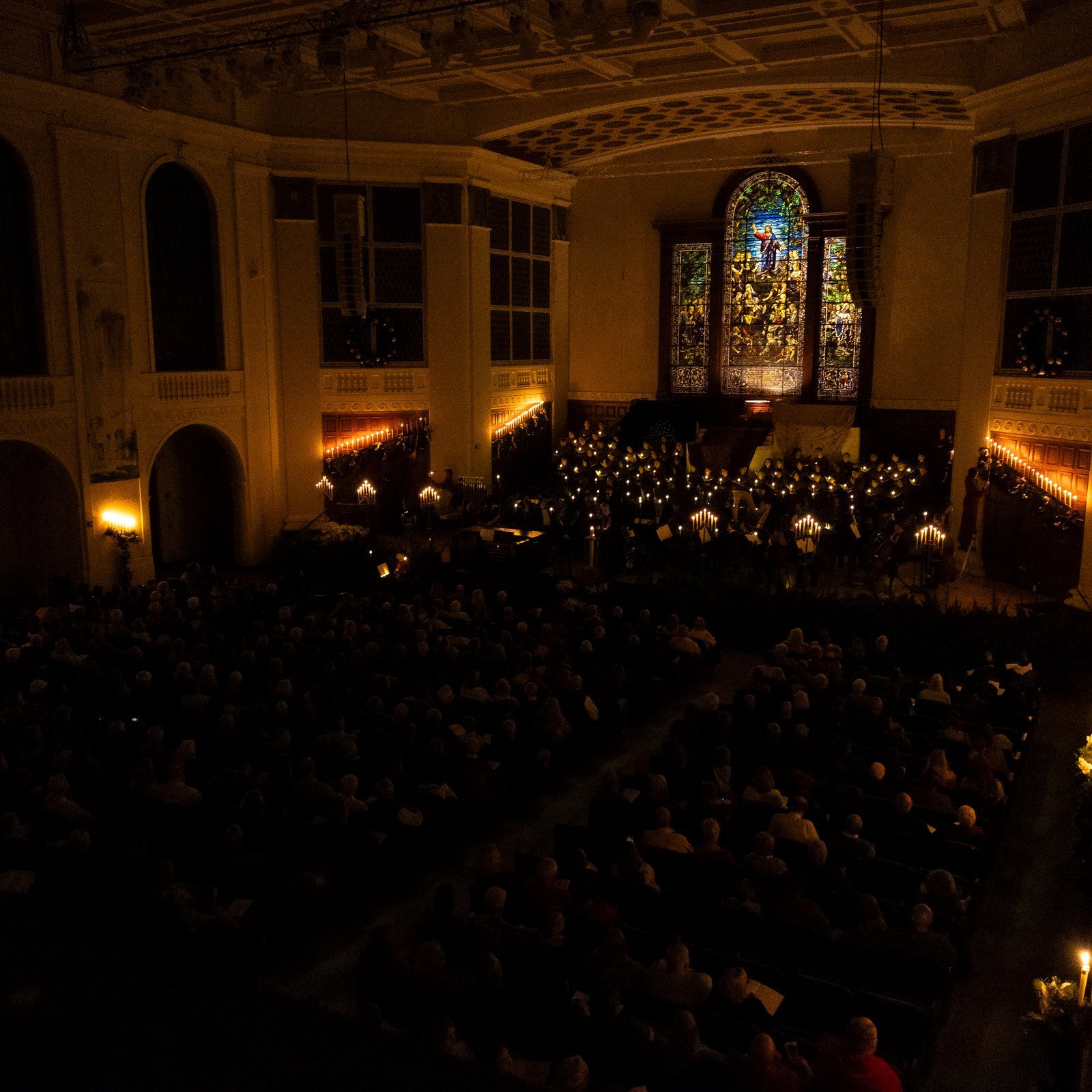 a group of people in a church