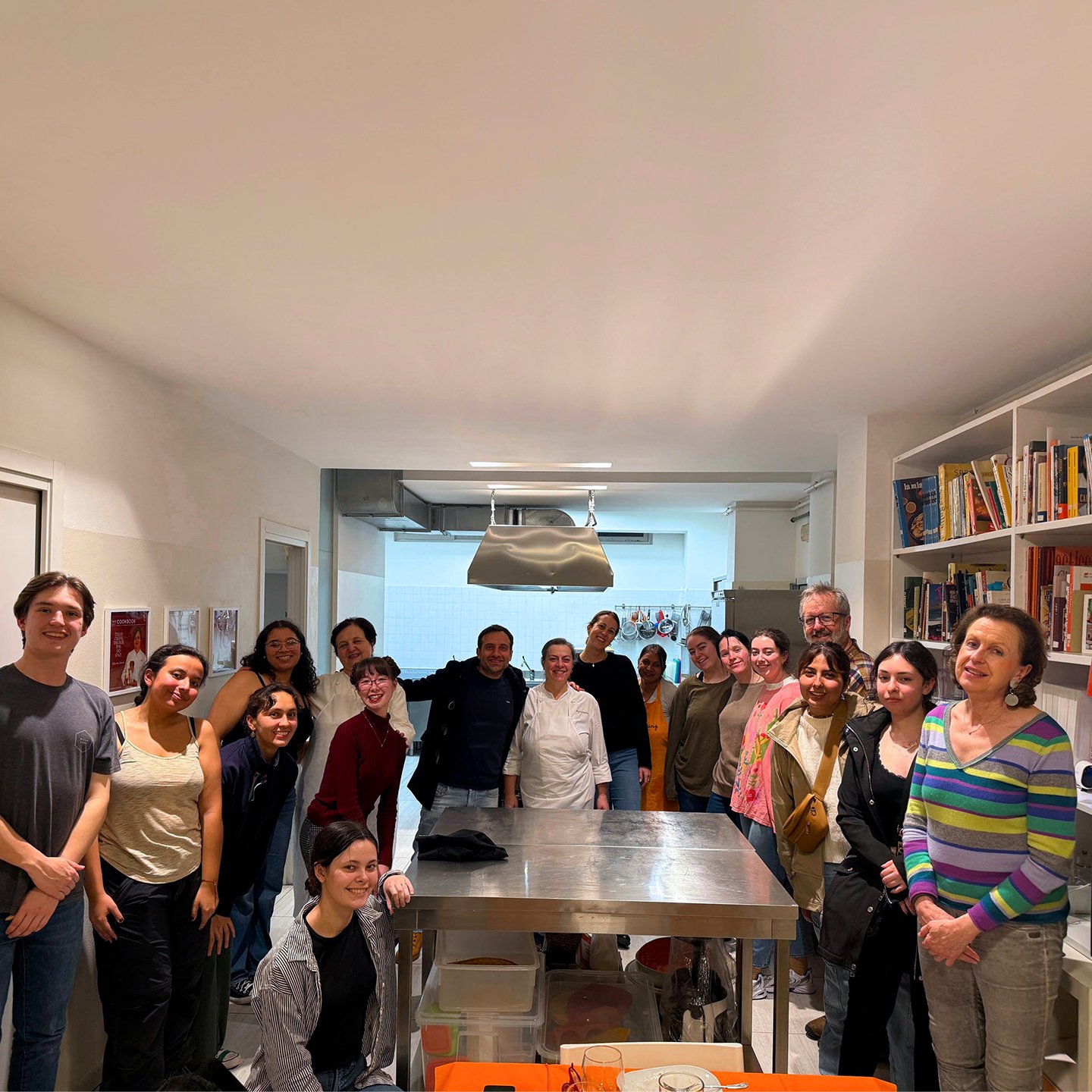 a group of people standing in a room