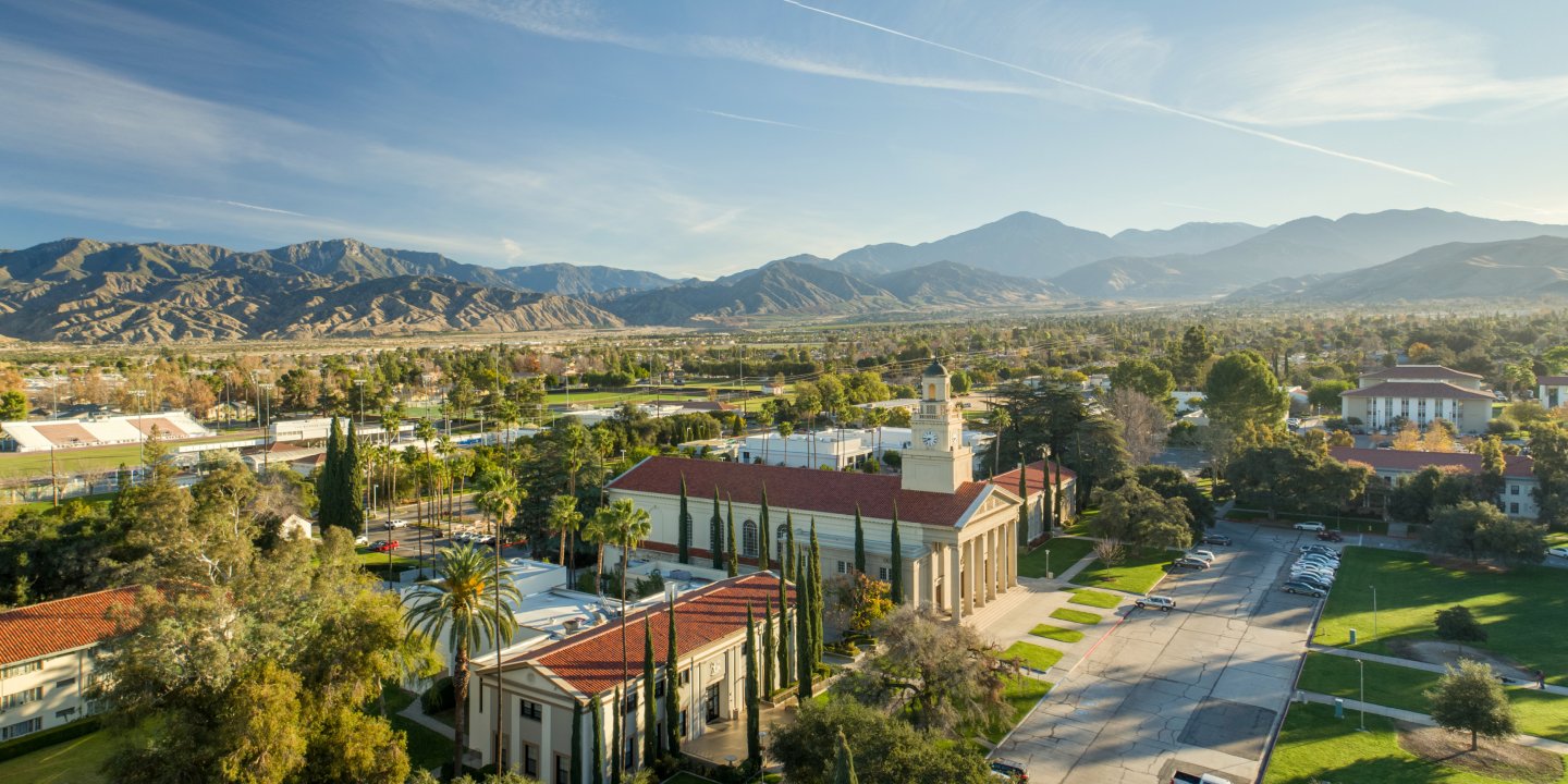 Aerial shot of University of Redlands main campus