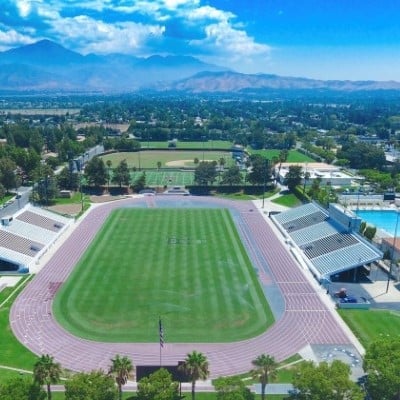 a high angle view of a sports field
