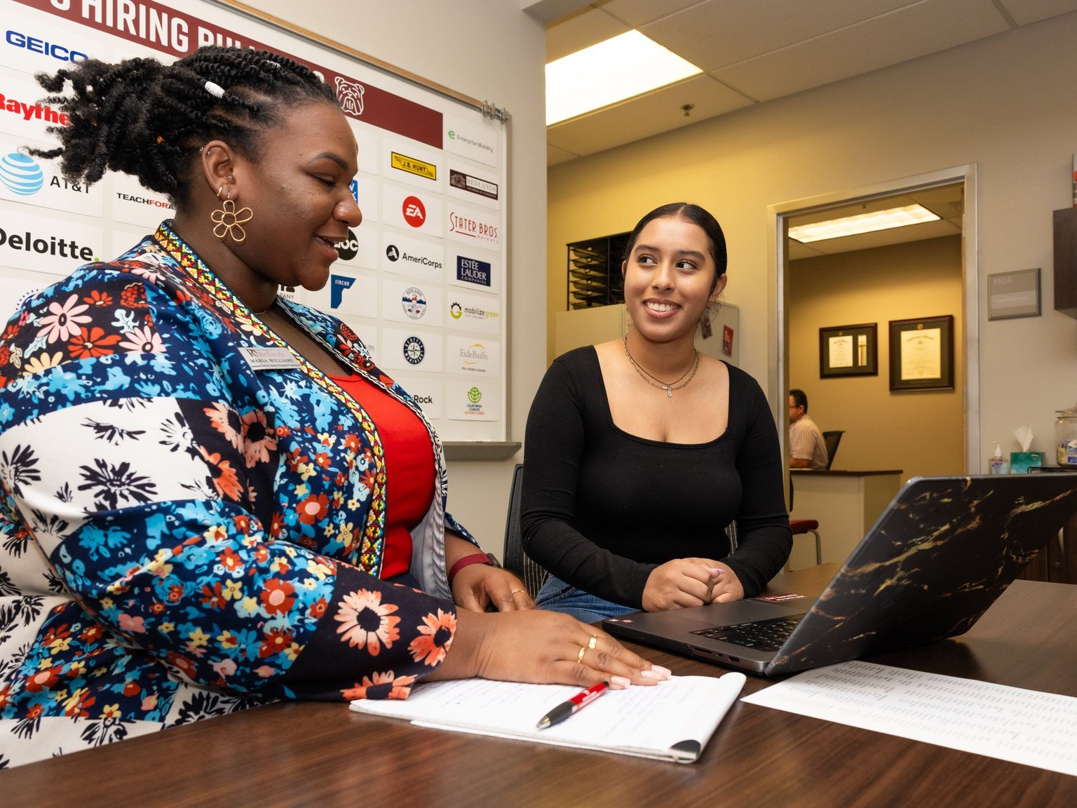 a person sitting at a desk with a laptop