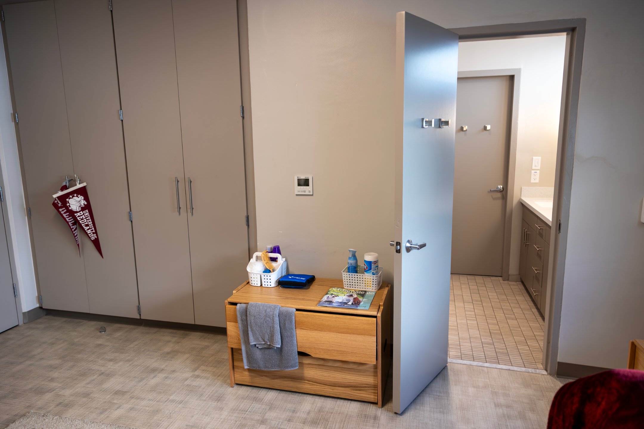 a door open to a bathroom