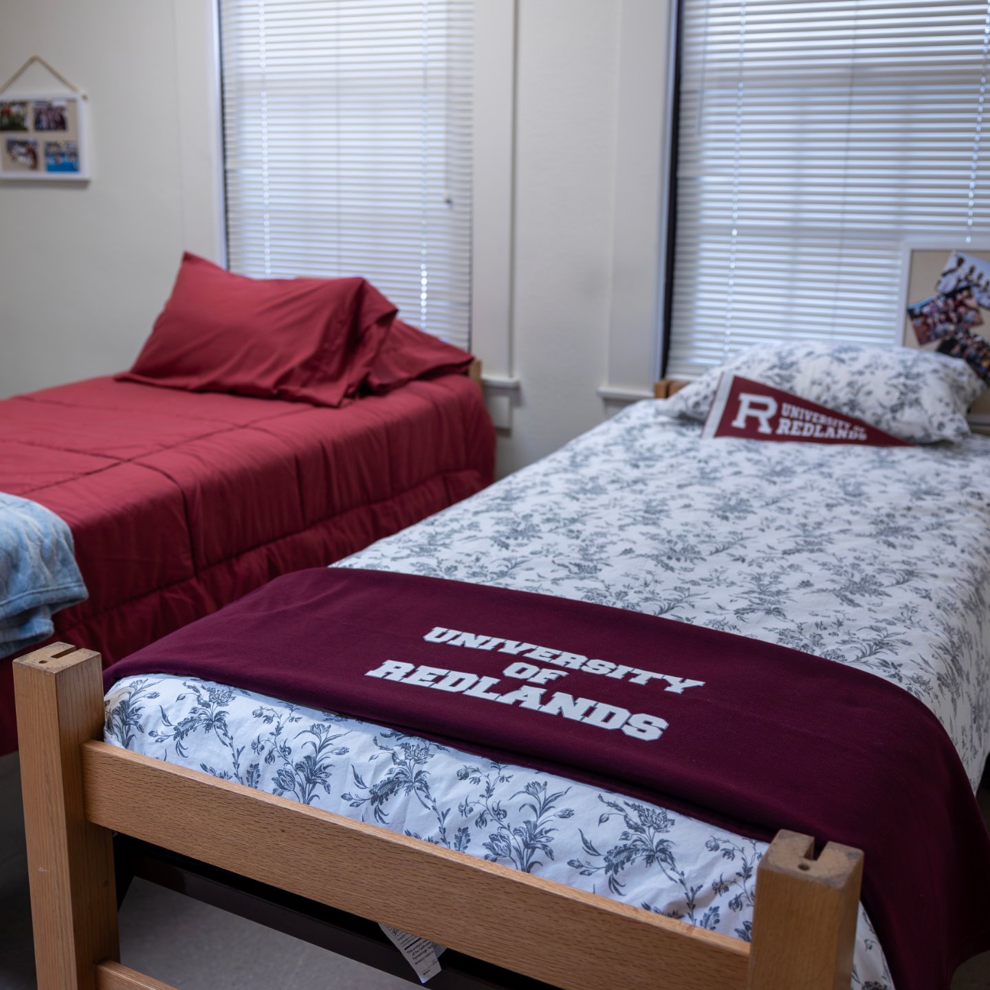 beds in a room with blinds