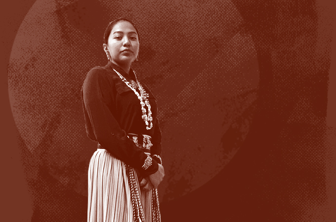 Timara Gordon wears traditional native regalia.