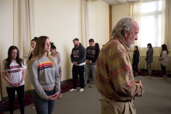 Dr. William Huntley Jr. leds students in  Walking Meditation.