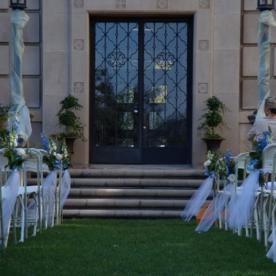 hall of letters south patio wedding set up