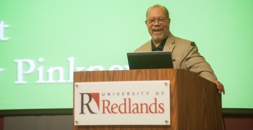 Famed illustrator Jerry Pinkney speaks to a crowd during the 20th annual Charlotte S. Huck Children's Literature Festival at the University of Redlands Feb. 26, 2016.